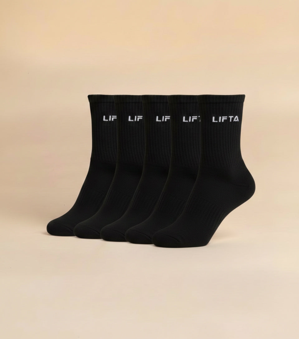 5 Pack - Core Crew Sukat - Pure Black